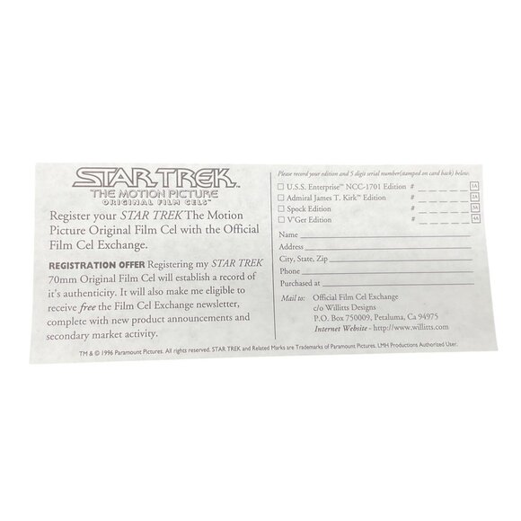 Rare 1996 Star Trek The Motion Picture Original 70mm Film Cell Admiral Kirk Edit - Picture 4 of 5